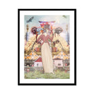 Silk Rodeo Drive - Surreal Occidental Collage Art Print, Steampunk-styled Figure Long Victorian Dress Stands Beneath Japanese