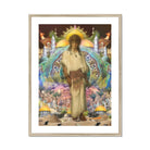 Silk Rodeo Romeo - Surreal Orientalist Collage Art Print, Figure Light-colored Shirt Brown Pants Stands Sun-like Halo