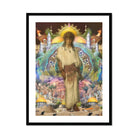 Silk Rodeo Romeo - Surreal Orientalist Collage Art Print, Figure White Robe Brown Sash Stands Sun-like Halo