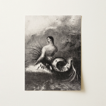 Monochromatic Mermaid Hair Spiraled Tail Rendered Fine Ink Odilon Redon, Siren Clothed, Art Print, Greek Vase Painters, Gave