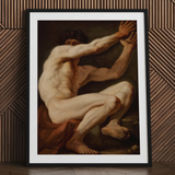 Sitting Male - Stampa d'arte di Nicolai Abildgaard / Tela, 24x32’’ / 61x81cm / Cornice nera / Passe-partout, Poster, stampe e arte visiva, Toby Leon