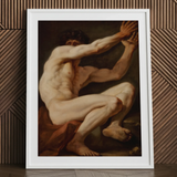 Sitting Male - Stampa d'arte di Nicolai Abildgaard / Tela, 24x32’’ / 61x81cm / Cornice bianca / Passe-partout, Poster, stampe e arte visiva, Toby Leon
