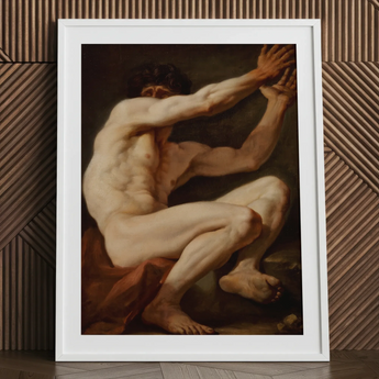 Sitting Male - Stampa d'arte di Nicolai Abildgaard / Tela, 24x32’’ / 61x81cm / Cornice bianca / Passe-partout, Poster, stampe e arte visiva, Toby Leon