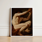 Sitting Male - Nicolai Abildgaard Art Print / Canvas Framed Reproduction Classical Painting Muscular Nude Figure, Builds, Deltoid Mapped,