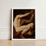 Sitting Male - Nicolai Abildgaard Art Print / Canvas White-framed Reproduction Classical Nude Figure Painting, Builds, Deltoid Mapped, Cool