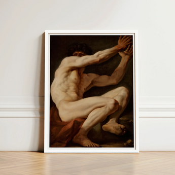 Sitting Male - Nicolai Abildgaard Art Print / Canvas White-framed Reproduction Classical Nude Figure Painting, Builds, Deltoid Mapped, Cool