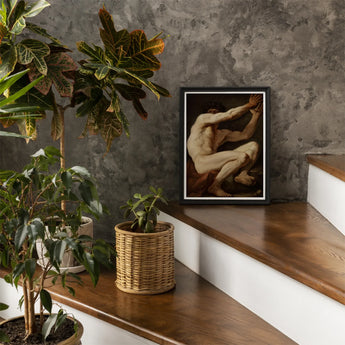 Sitting Male - Nicolai Abildgaard Art Print / Canvas Black-framed Artwork Muscular Nude Figure Dynamic Pose, Builds, Deltoid Mapped, Cool