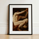 Sitting Male - Nicolai Abildgaard Art Print / Canvas Black-framed Classical Nude Figure Dynamic, Builds, Deltoid Mapped, Cool Ivory,