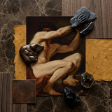 Sitting Male - Nicolai Abildgaard Art Print / Canvas Bronze-colored Sculptural Head Textured Yellow Paper Classical Painting, Builds,