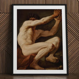 Sitting Male - Nicolai Abildgaard Art Print / Canvas Framed Classical Painting Muscular Nude Figure Dynamic, Builds, Deltoid Mapped, Cool