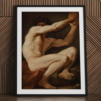 Sitting Male - Nicolai Abildgaard Art Print / Canvas Framed Classical Painting Muscular Nude Figure Dynamic, Builds, Deltoid Mapped, Cool