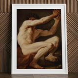 Sitting Male - Nicolai Abildgaard Art Print / Canvas Framed Classical Painting Muscular Nude Figure Dynamic, Builds, Deltoid Mapped, Cool