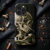 Skeleton with a Cigarette - Vincent Van Gogh Phone Case Black Phone Case Painted Skeleton Cigarette Artistic Muted Gogh’s Skeleton,