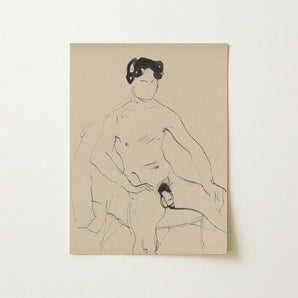 Sketchbook 40 Sheets - Cyprian Majerník Art Print / Canvas Beige Sketch Seated Nude Figure Black Ink Lines Male, Majerník’s, Raw Sienna