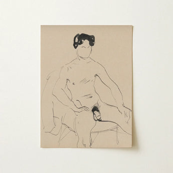 Sketchbook 40 Sheets - Cyprian Majerník Art Print / Canvas Beige Sketch Seated Nude Figure Black Ink Lines Male, Majerník’s, Raw Sienna