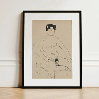 Sketchbook 40 Sheets - Cyprian Majerník Art Print / Canvas Black-framed Minimalist Line Nude Figure Beige Male, Majerník’s, Seated, Raw