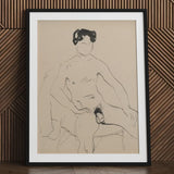 Sketchbook 40 Sheets - Cyprian Majerník Art Print / Canvas Black-framed Minimalist Line Nude Figure Beige Male, Majerník’s, Seated, Raw