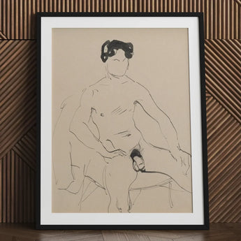 Sketchbook 40 Sheets - Cyprian Majerník Art Print / Canvas Black-framed Minimalist Line Nude Figure Beige Male, Majerník’s, Seated, Raw