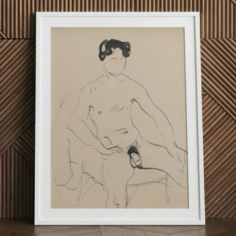 Sketchbook 40 Sheets - Cyprian Majerník Art Print / Canvas Minimalist Black-and-white Line Seated Nude Figure White Frame Male,