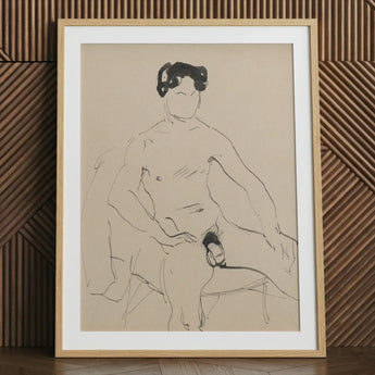 Sketchbook 40 Sheets - Cyprian Majerník Art Print / Canvas Minimalist Line Nude Figure Light Beige Frame White Male, Majerník’s, Seated,
