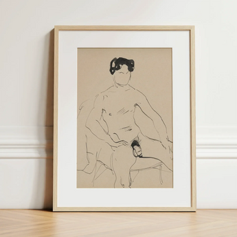 Sketchbook 40 Sheets - Cyprian Majerník Art Print / Canvas Minimalist Line Seated Figure Light Wood Frame White Male Nude, Majerník’s, Raw