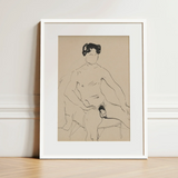 Sketchbook 40 Sheets - Cyprian Majerník Art Print / Canvas Minimalist White-framed Delicate Black Ink Line Male Nude, Majerník’s, Seated,