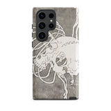 Skull and a Rib Cage - Katsushika Hokusai Phone Case Samsung Galaxy S23 Ultra / Matte Gray Textured Phone Case White Line-art Skull Design