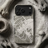Skull and a Rib Cage - Katsushika Hokusai Phone Case Gray Textured Phone Case White Line-art Illustration Skull Katsushika Hokusai Iphone