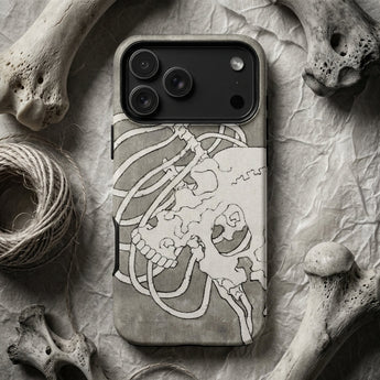 Skull and a Rib Cage - Katsushika Hokusai Phone Case Gray Textured Phone Case White Line-art Illustration Skull Katsushika Hokusai Iphone
