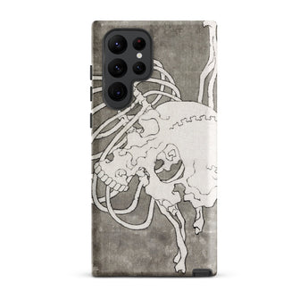 Skull and a Rib Cage - Katsushika Hokusai Phone Case Samsung Galaxy S22 Ultra / Matte Gray Textured Phone Case White Line-art Skull