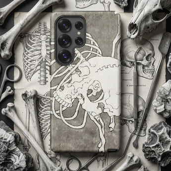Skull and a Rib Cage - Katsushika Hokusai Phone Case Matte Gray Phone Case Detailed Black-and-white Anatomical Illustration Katsushika
