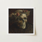 Skull Wearing a Wreath of Flowers - Thomas Satterwhite Noble Art Print / Canvas Square-framed Adorned Floral Crown Rendered, Crowned Prints