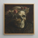 Skull Wearing a Wreath of Flowers - Thomas Satterwhite Noble Art Print / Canvas Framed Oil Painting Adorned Floral Crown Rendered, Crowned