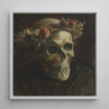 Skull Wearing a Wreath of Flowers - Thomas Satterwhite Noble Art Print / Canvas Framed Painting Adorned Floral Crown Rendered Dark, Crowned