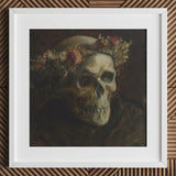 Skull Wearing a Wreath of Flowers - Thomas Satterwhite Noble Art Print / Canvas Framed Painting Floral Crown, Crowned Prints