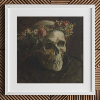 Skull Wearing a Wreath of Flowers - Thomas Satterwhite Noble Art Print / Canvas Framed Painting Floral Crown, Crowned Prints