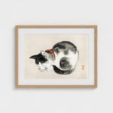 Sleeping Cat - Kono Bairei Meiji-era Animal Art Print / Canvas Kōno Bairei’s Mesmerizing, Woodblock, Edo-era Japan Feline Prints