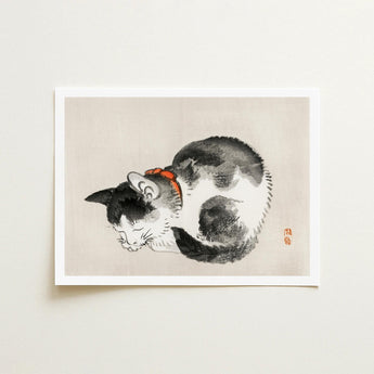 Sleeping Cat - Kono Bairei Meiji-era Animal Art Print / Canvas Kōno Bairei’s Mesmerizing, Woodblock, Edo-era Japan Feline Prints