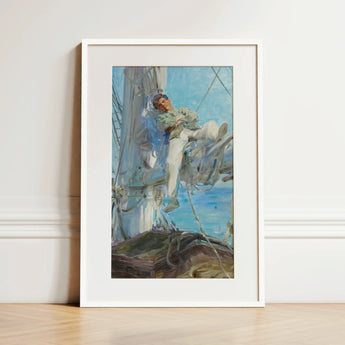 Sleeping Sailor - Impresión artística de Henry Scott Tuke / Lienzo, 12x18’’ / 31x46cm / Marco blanco / Paspartú, pósters impresos y arte visual, Toby