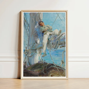 Sleeping Sailor - Henry Scott Tuke Art Print / Canvas Framed Painting Man Sailboat Rendered Impressionistic Style Soft, Frames, Young,