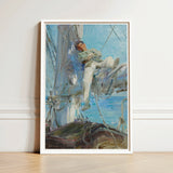 Sleeping Sailor - Henry Scott Tuke Art Print / Canvas Framed Painting Man Light-colored Attire Ship’s Deck Rendered, Frames, Young, Nested,
