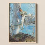 Sleeping Sailor - Henry Scott Tuke Art Print / Canvas Framed Oil Painting Man White Attire Sailboat Rendered, Frames, Young, Nested, Dark