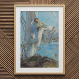 Sleeping Sailor - Henry Scott Tuke Art Print / Canvas Framed Painting Light Wood Frame White Man Sailboat, Frames, Young, Nested, Dark Head