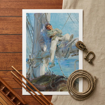 Sleeping Sailor - Henry Scott Tuke Art Print / Canvas Framed Painting Man Sailboat Rendered Impressionistic Style Soft, Frames, Young,