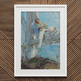 Sleeping Sailor - Henry Scott Tuke Art Print / Canvas White-framed Painting Sailor Ship’s Deck Rendered Impressionistic Style Henry Scott