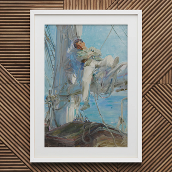 Sleeping Sailor - Henry Scott Tuke Art Print / Canvas White-framed Painting Sailor Ship’s Deck Rendered Impressionistic Style Henry Scott