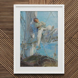 Sleeping Sailor - Henry Scott Tuke Art Print / Canvas White-framed Painting Ship’s Deck Rendered Impressionistic Style, Frames, Young,