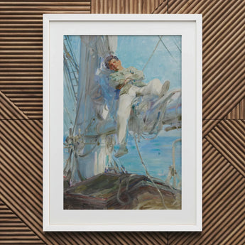 Sleeping Sailor - Henry Scott Tuke Art Print / Canvas White-framed Painting Ship’s Deck Rendered Impressionistic Style, Frames, Young,