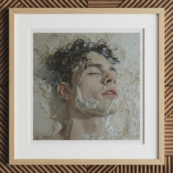 Slip n Slide - Subtle Homoerotic Wall Art Print / Canvas Framed Photograph Person’s Head Partially Submerged Milky Bubbly Milk, Slipping,