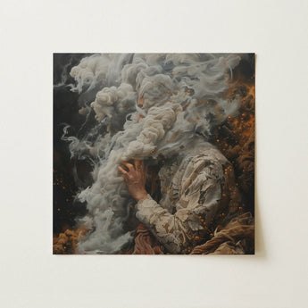 Square Canvas Painting Figure Ornate Cream-colored Lace Attire Dark Baroque, Palm Lies Flat, Surrealism, Art, Print, Wood Ash, Sitter’s